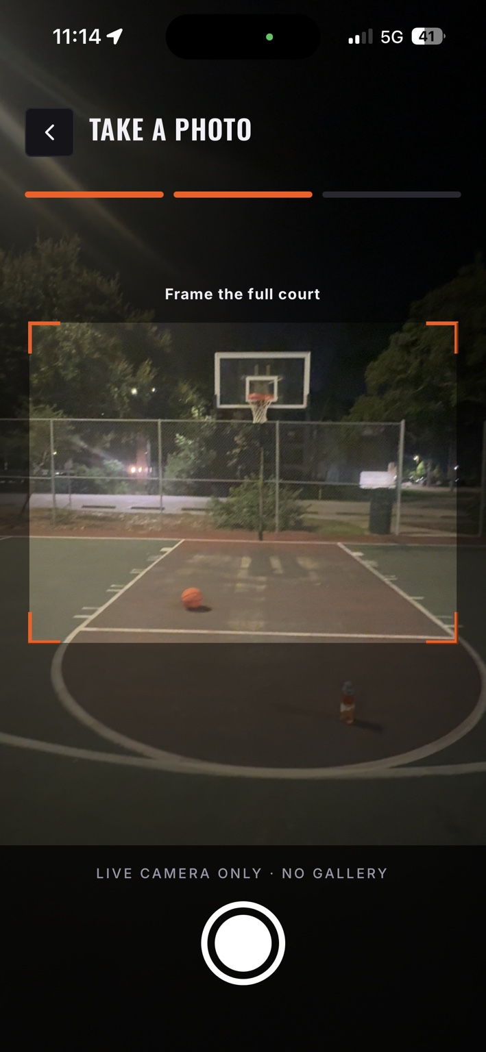 LocalCheck live camera step framing a real court