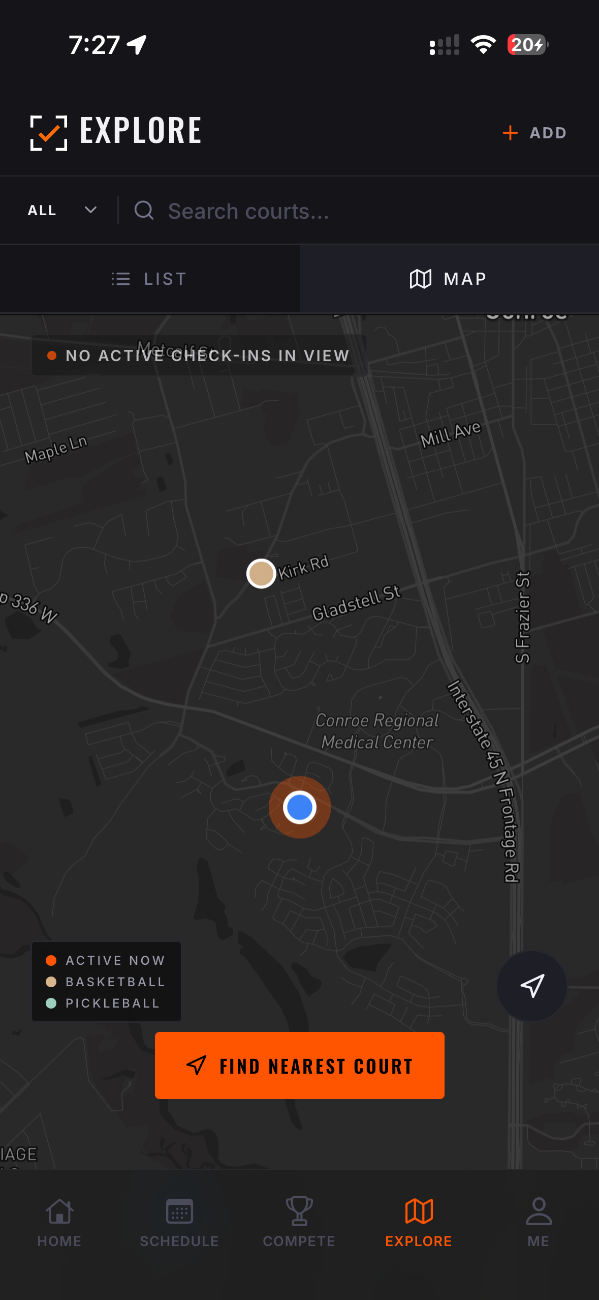 LocalCheck Explore map for finding nearby courts