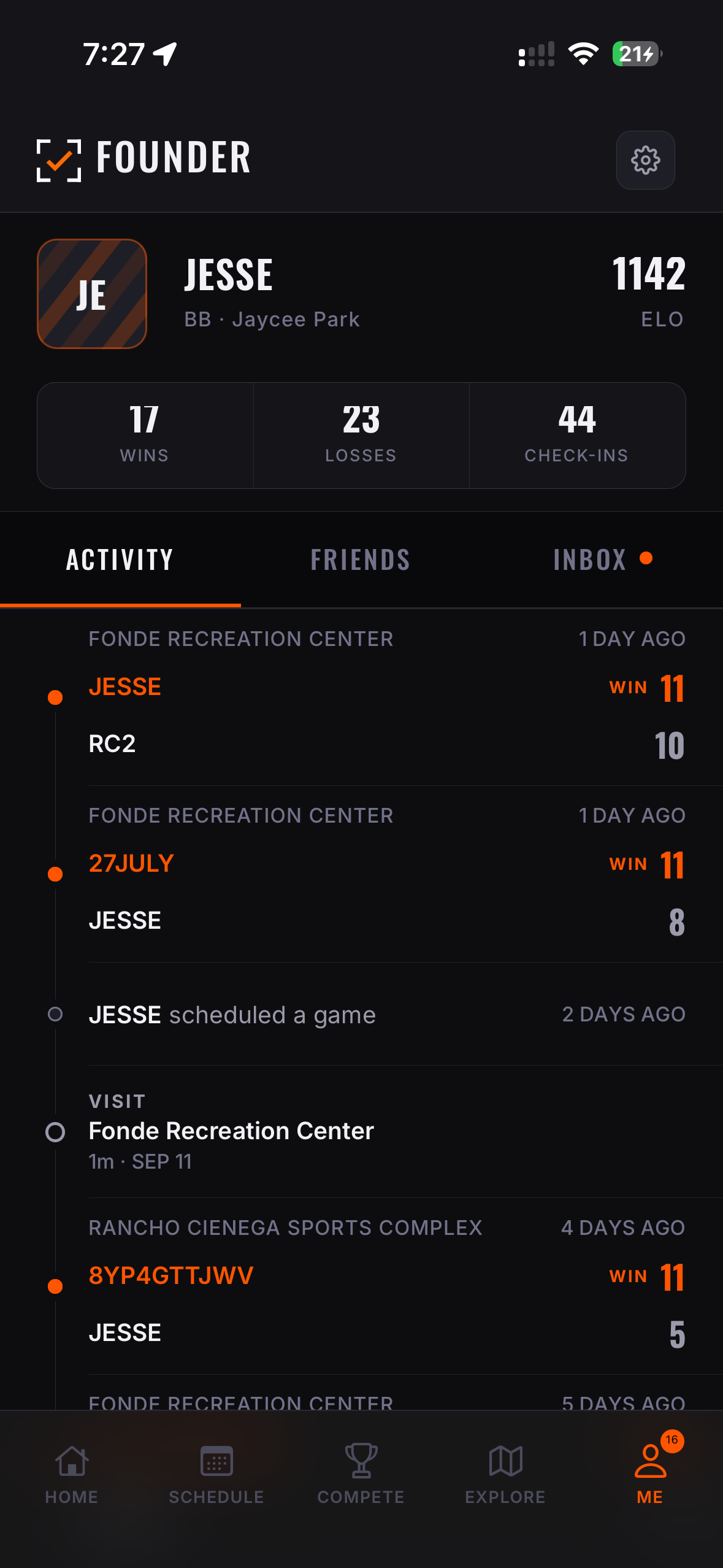 LocalCheck player profile and activity history